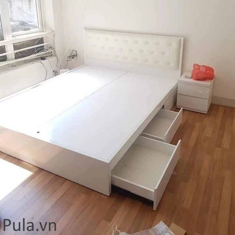 Giường ngủ giá rẻ gỗ CN GN02 có đệm đầu giường